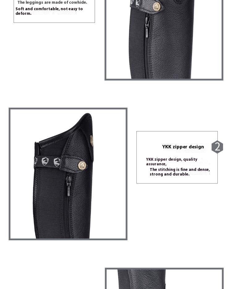 Cowhide Equestrian Chaps High Quality Thick Cowhide Double Zipper Riding Leg Guard Boots - Image 11