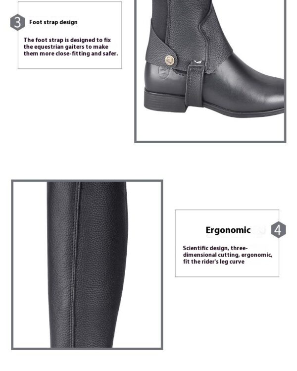 Cowhide Equestrian Chaps High Quality Thick Cowhide Double Zipper Riding Leg Guard Boots - Image 12