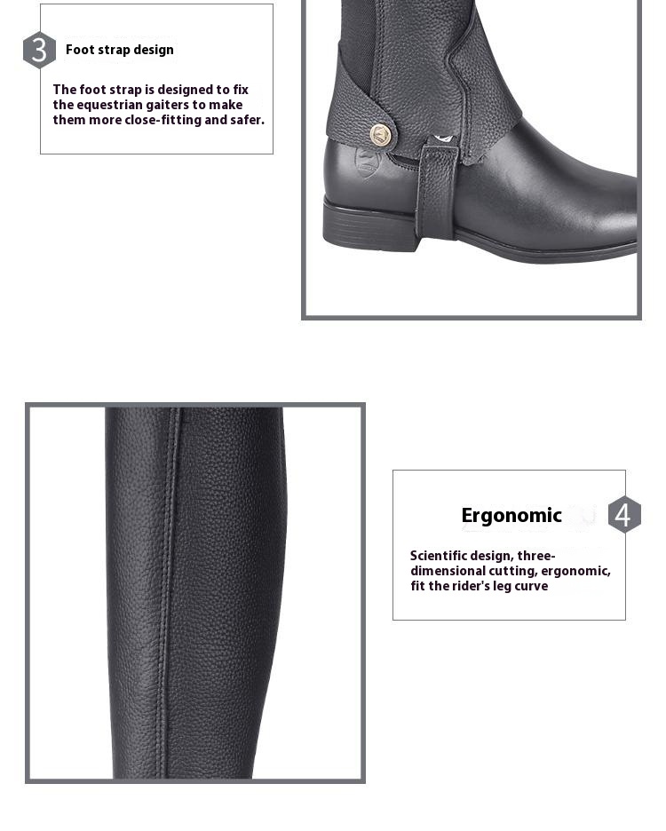 Cowhide Equestrian Chaps High Quality Thick Cowhide Double Zipper Riding Leg Guard Boots - Image 12