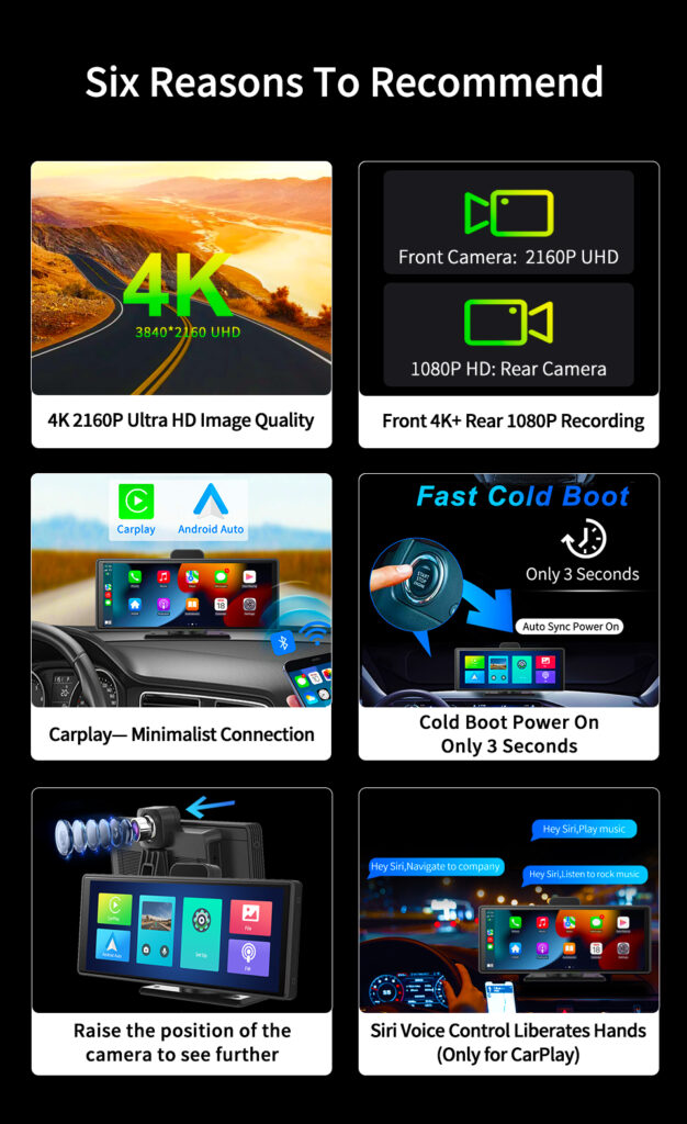 Smart Screen Front And Back Dual Recording 1080P Streaming Media Mobile Phone Projection Carplay Recorder