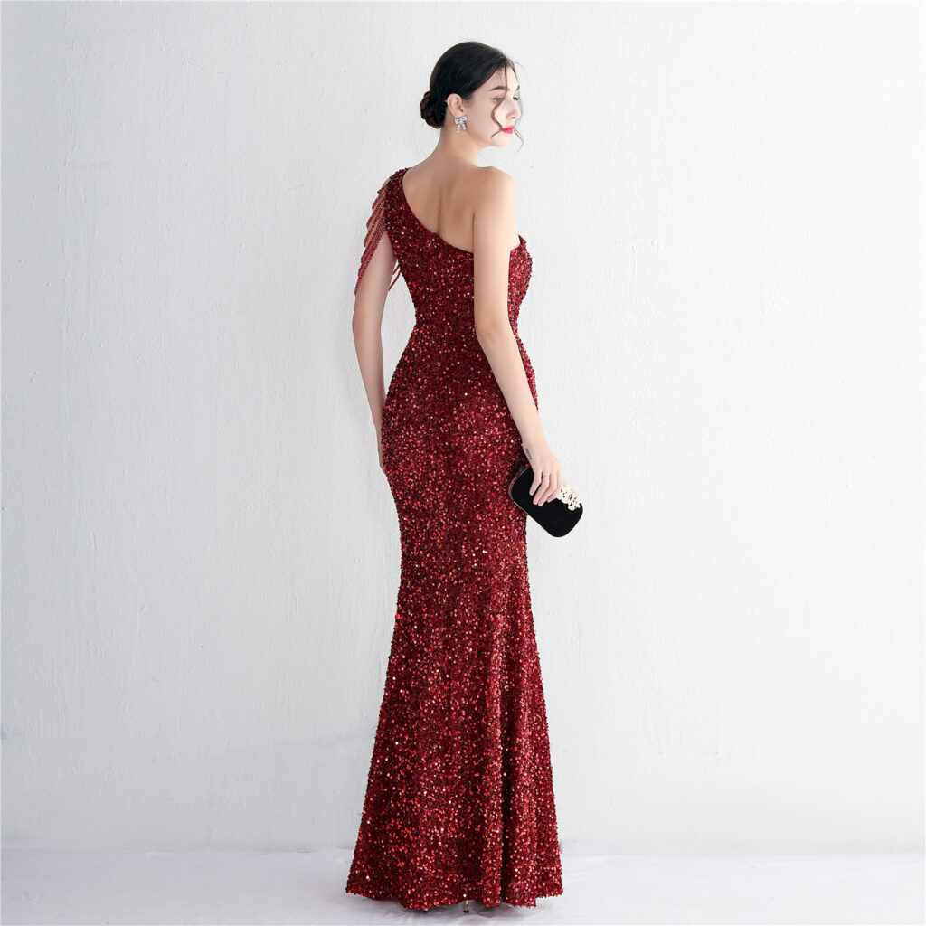 19533  Handmade Sequin Craft Beaded One-shoulder Fishtail Skirt