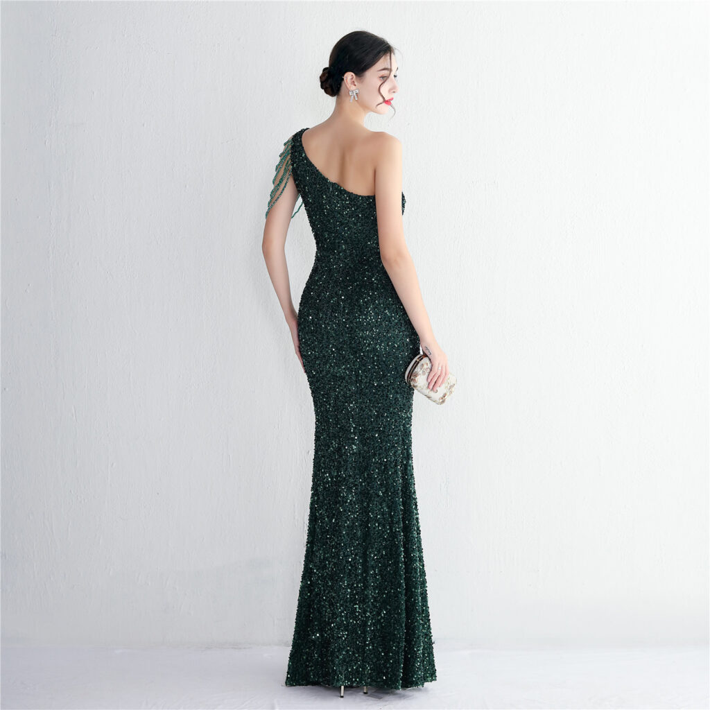 19533  Handmade Sequin Craft Beaded One-shoulder Fishtail Skirt