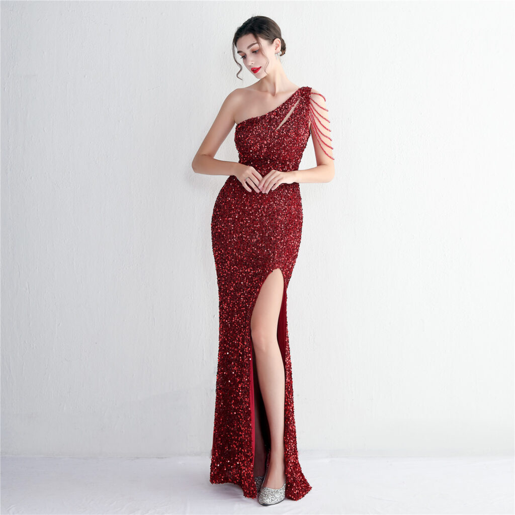 19533  Handmade Sequin Craft Beaded One-shoulder Fishtail Skirt