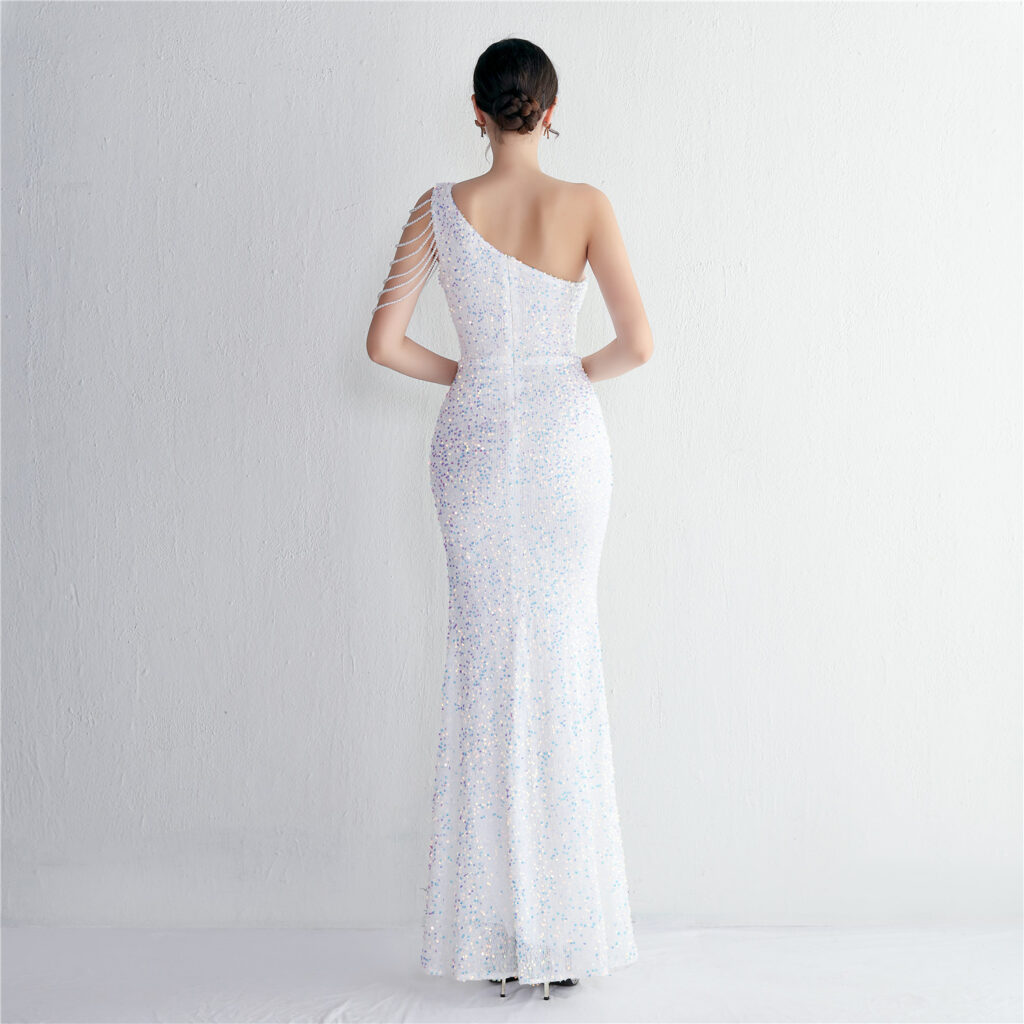 19533  Handmade Sequin Craft Beaded One-shoulder Fishtail Skirt