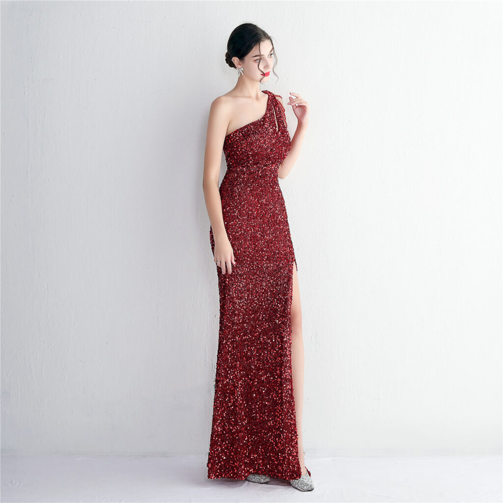 19533  Handmade Sequin Craft Beaded One-shoulder Fishtail Skirt