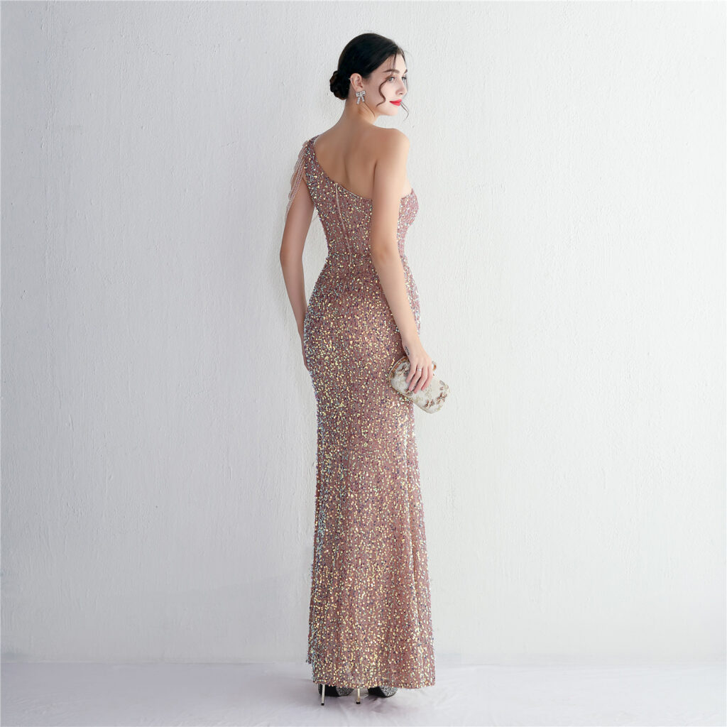 19533  Handmade Sequin Craft Beaded One-shoulder Fishtail Skirt