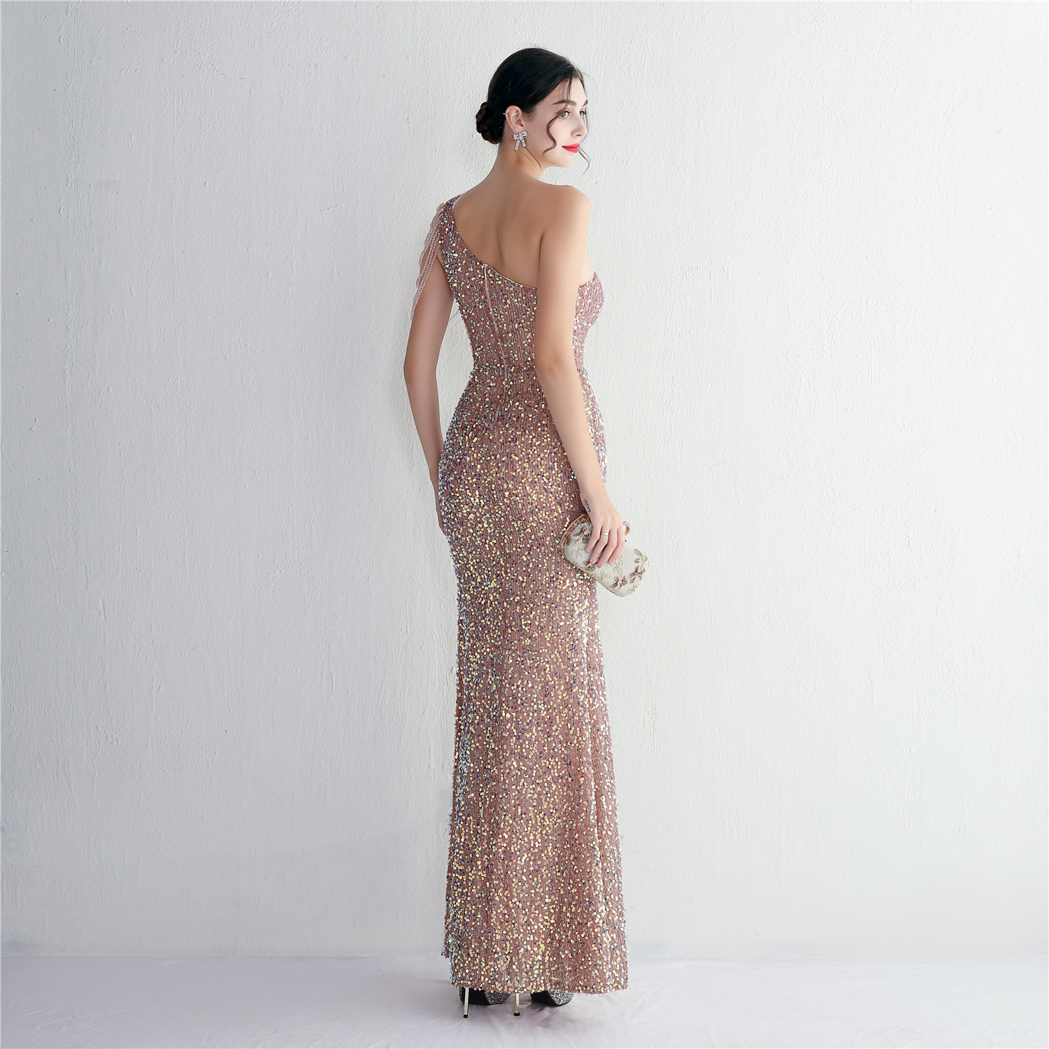 19533  Handmade Sequin Craft Beaded One-shoulder Fishtail Skirt - Image 25