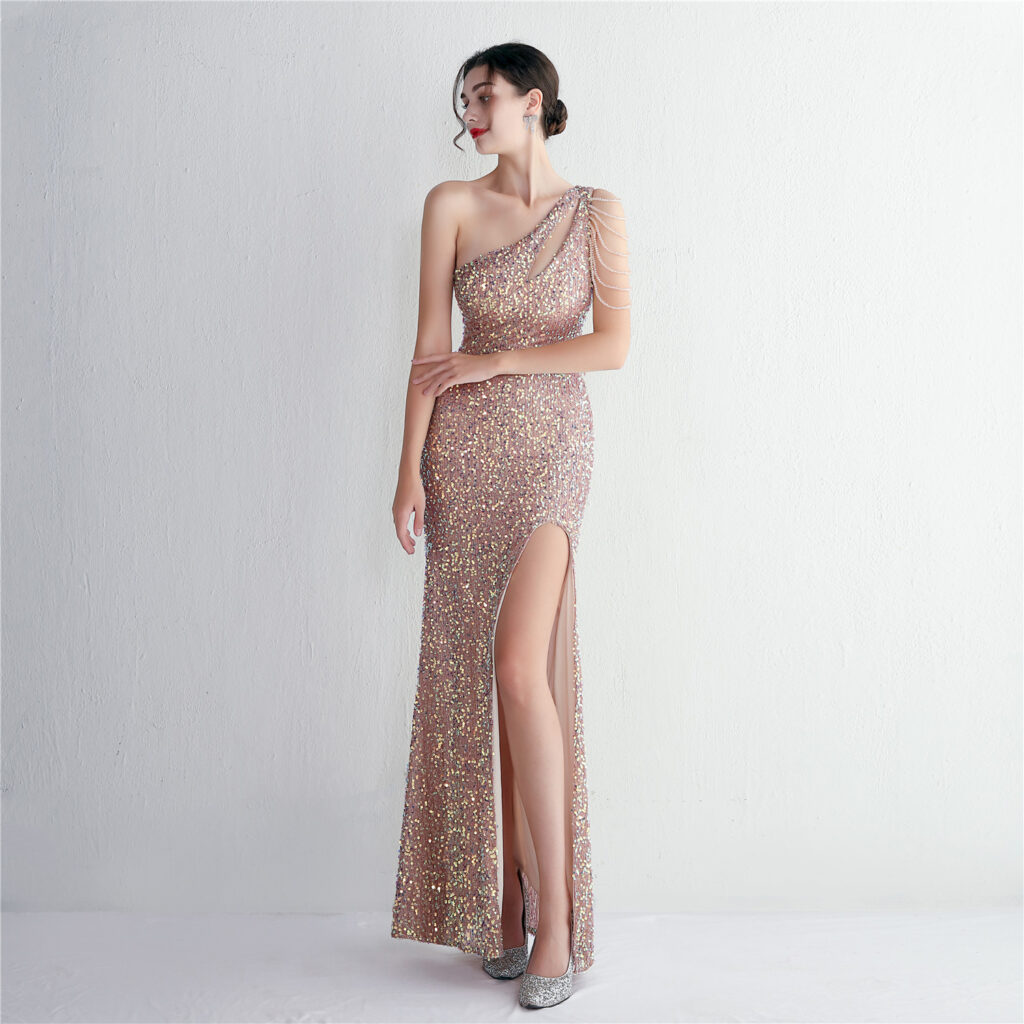 19533  Handmade Sequin Craft Beaded One-shoulder Fishtail Skirt