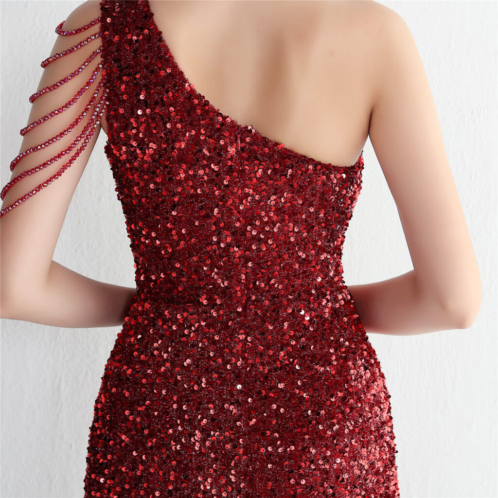 19533  Handmade Sequin Craft Beaded One-shoulder Fishtail Skirt