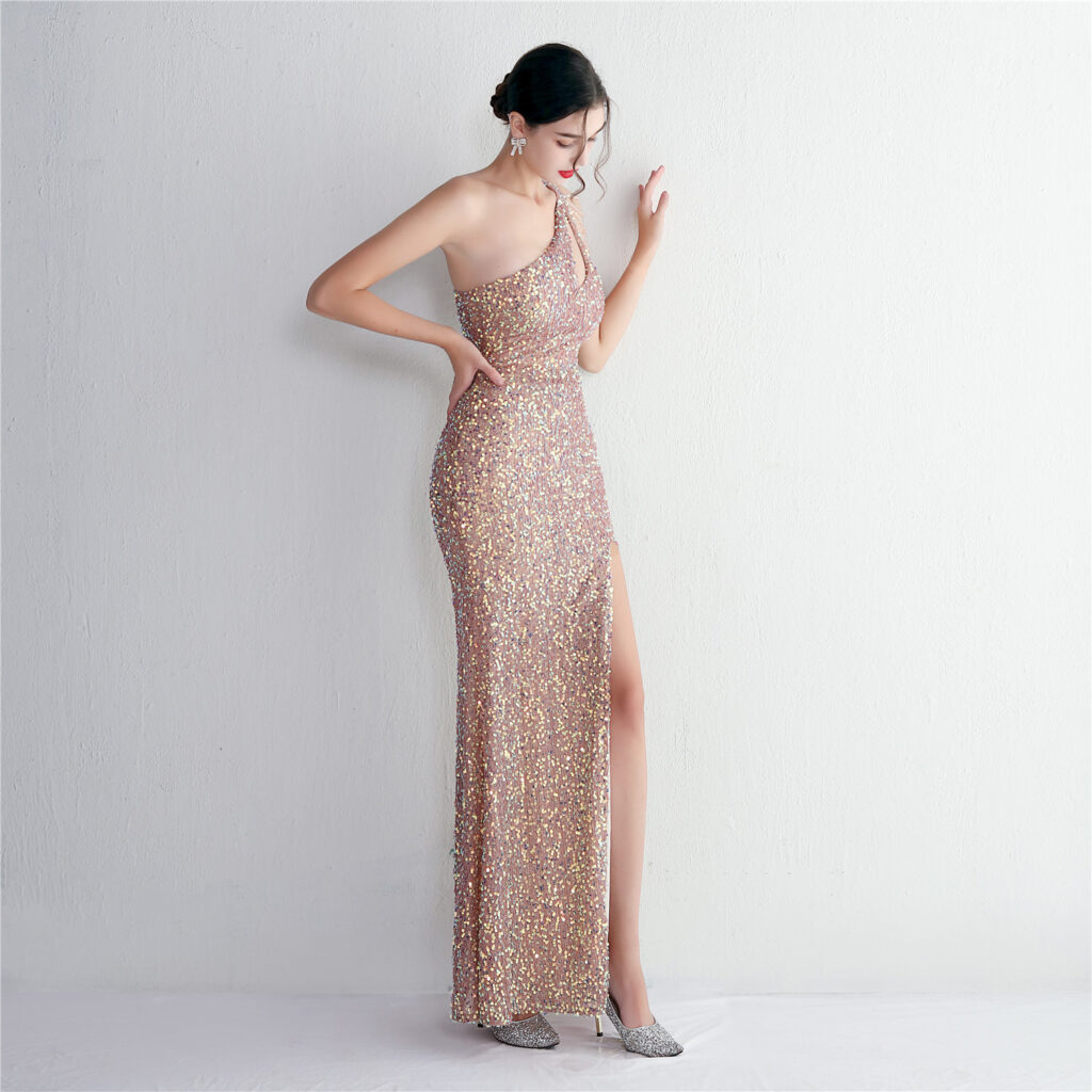 19533  Handmade Sequin Craft Beaded One-shoulder Fishtail Skirt