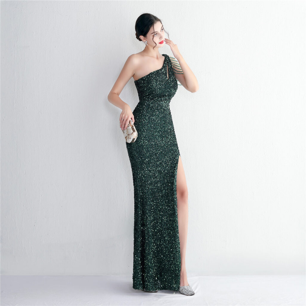 19533  Handmade Sequin Craft Beaded One-shoulder Fishtail Skirt