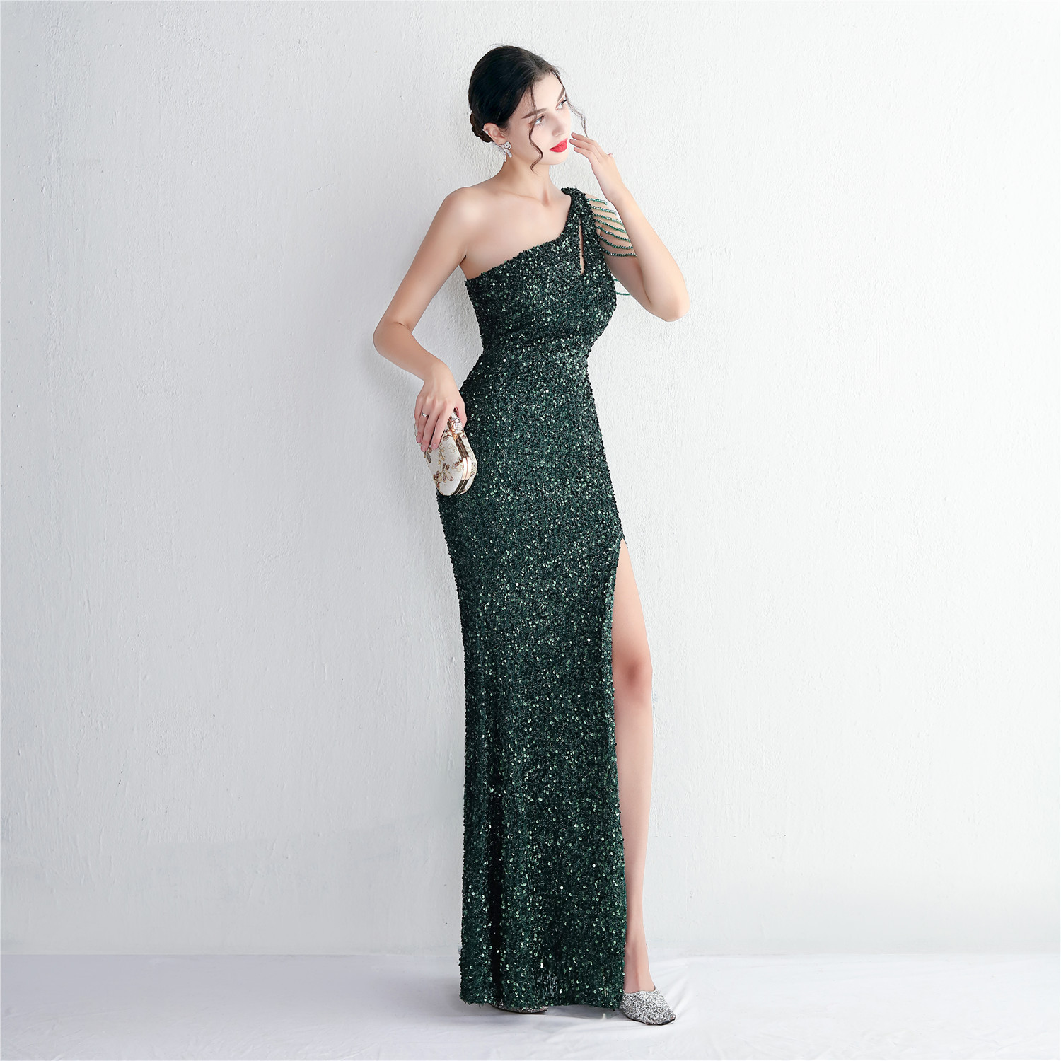 19533  Handmade Sequin Craft Beaded One-shoulder Fishtail Skirt - Image 11