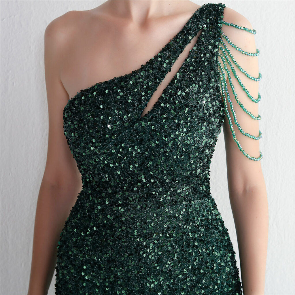 19533  Handmade Sequin Craft Beaded One-shoulder Fishtail Skirt