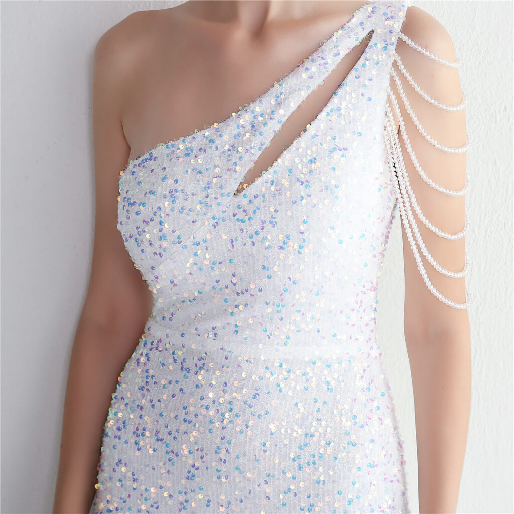 19533  Handmade Sequin Craft Beaded One-shoulder Fishtail Skirt