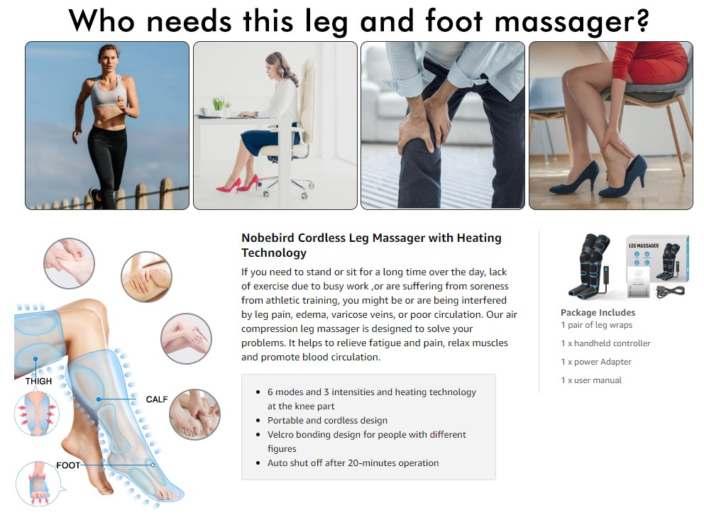 Leg Massager With Heat On Knee Cordless Air Compression For