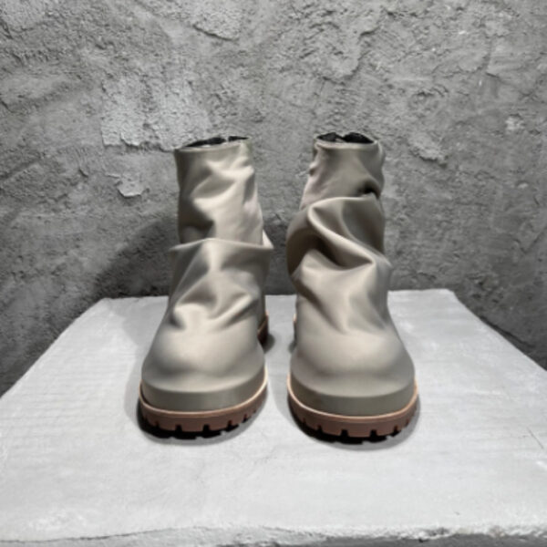 Zip Platform Men's High-top Pleated Leather Knight Boots - Image 4