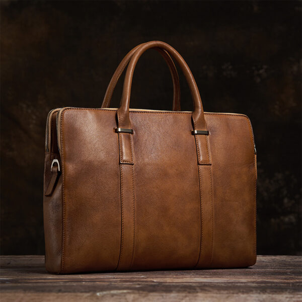 Vintage Vegetable Tanned Leather Men's First Layer Cowhide Casual Business Handbag - Image 16