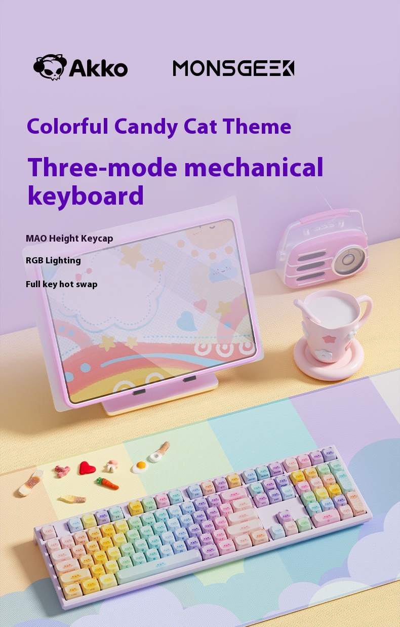 Colored Sugar Cat Mechanical Keyboard The Third Mock Examination Bluetooth - Image 8