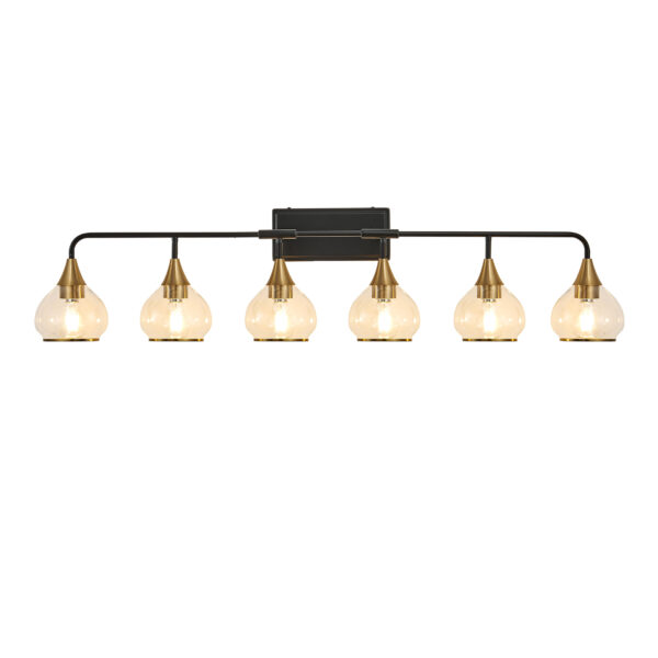 48in  Modern 6-Light Vanity Wall Sconce - Black And Gold Bathroom Light Fixture With Clear Glass Shades, Industrial Wall Mounted Lamp For Mirror, Vanity, And Living Spaces  Bulb Not Included - Image 5