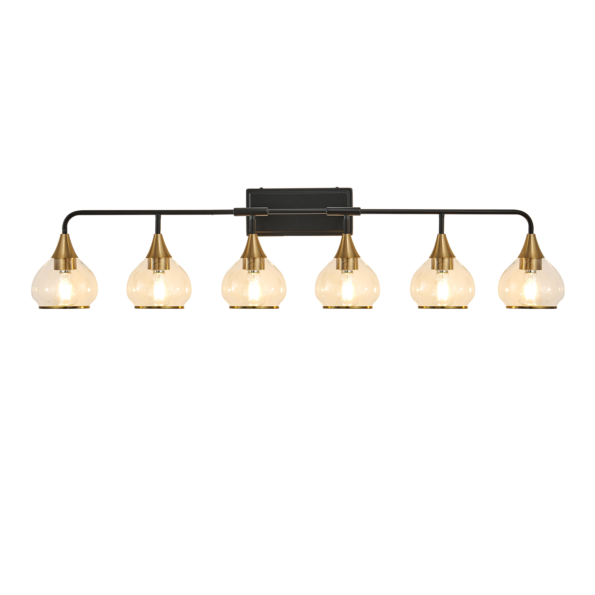48in  Modern 6-Light Vanity Wall Sconce - Black And Gold Bathroom Light Fixture With Clear Glass Shades, Industrial Wall Mounted Lamp For Mirror, Vanity, And Living Spaces  Bulb Not Included - Image 5