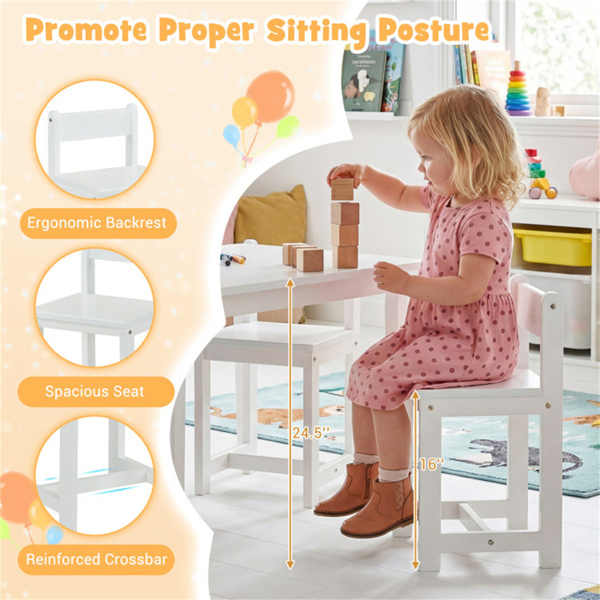 Kids Wooden Table And Chairs Set (1 Table + 4 Chairs), Rubber Wood Toddler Activity Set (White) - Image 9
