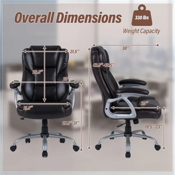 Ergonomic Executive Office Chair With Contoured Backrest, Adjustable Height & Recline For Home Office-Brown - Image 5