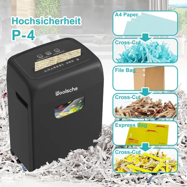 Woolsche Paper Shredder For Home,18-Sheets Cross Cut With 5.28 Gallon Pull Out Bin,P-4 Security Level, Shred Paper And Credit Card And CD,Ultra-quiet - Image 4