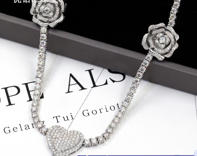 925 Silver Set Moissani Hip-hop Personalized Rose Necklace - Image 6