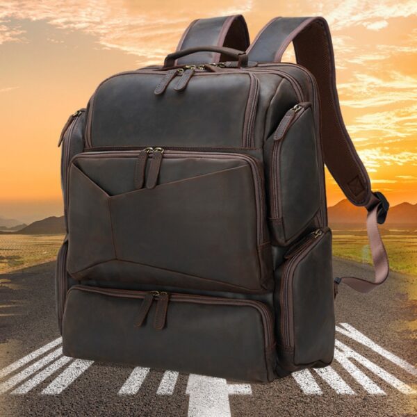 Retro Crazy Horse Leather 17-inch Computer Bag Outdoor Leather Backpack Travel Top Layer Leather Backpack For Men - Image 1