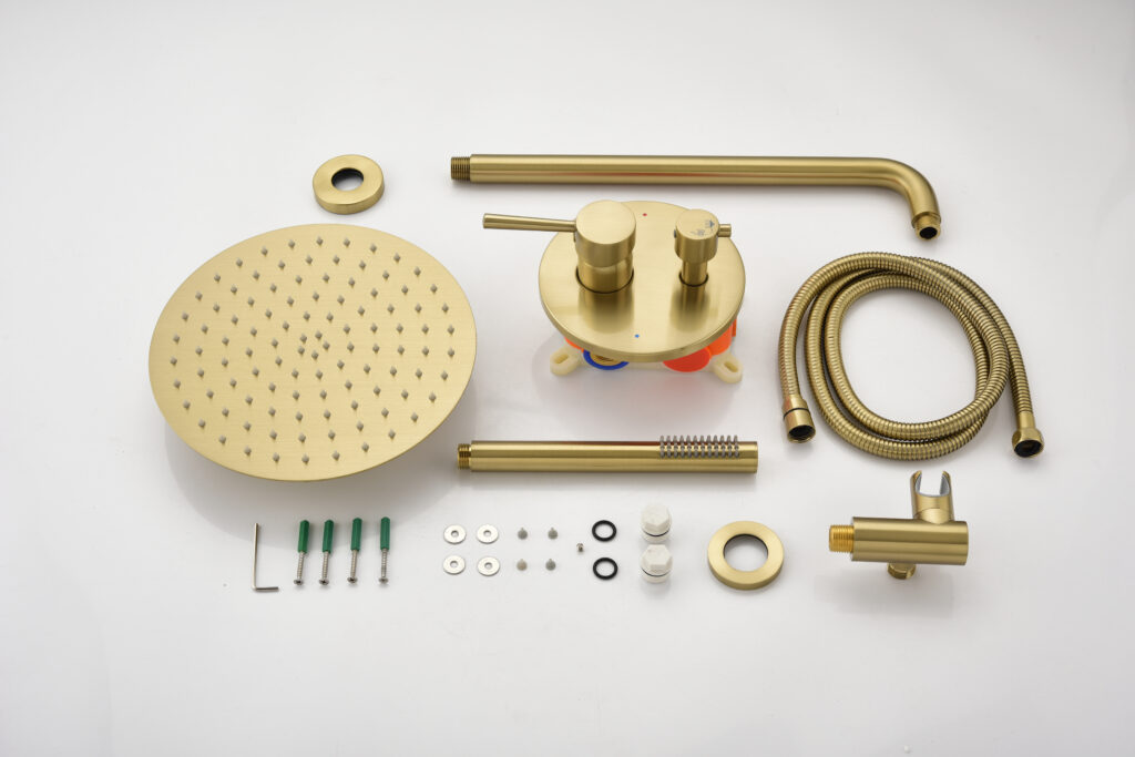 Shower System, Wall Mounted Shower Faucet Set For Bathroom With High Pressure 10 Stainless Steel Rain Shower Head Handheld Shower Set, 2 Way Pressure Balance Shower Valve Kit, Brushed Gold