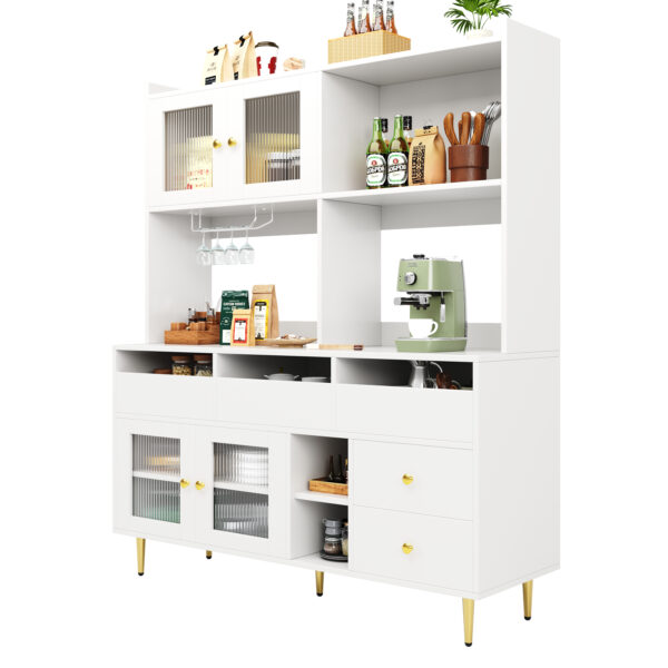 Multi-purpose Storage Cabinet145 X 39 X 171 Cm, Modern Design, With Changhong Glass Door, Wine Glass Holder, Multi-layered Storage Space, White With Gold Decoration, Suitable For Home And Restaurant - Image 12