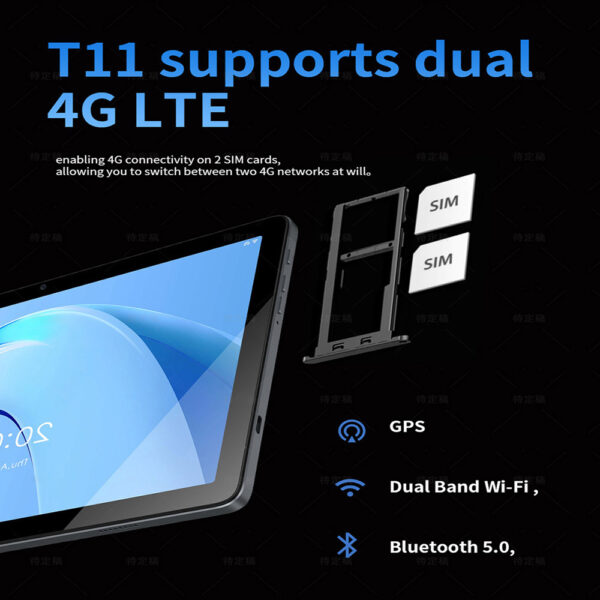G-tab T11 Android 14 Tablet 10.1 Inch 1280&800 IPS Screen Unisoc T606 8 Core Max 1.6GHz 8GB RAM 4GB&4GB Expansion128GB ROM 2.4&5GHz WiFi Bluetooth 5.0 6580mAh Battery 8MP&13MP Camera Dual 4G - Image 8