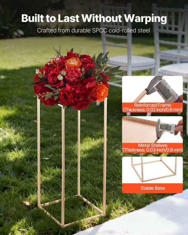 Wedding Flower Stand, 10PCS 23.62-inch Column Flower Stand, Floral Stands With Metal Laminate, Gold Rectangular Floral Display Rack For Wedding, Party, Birthday, Home,  Gold Centerpiece Stands - Image 3