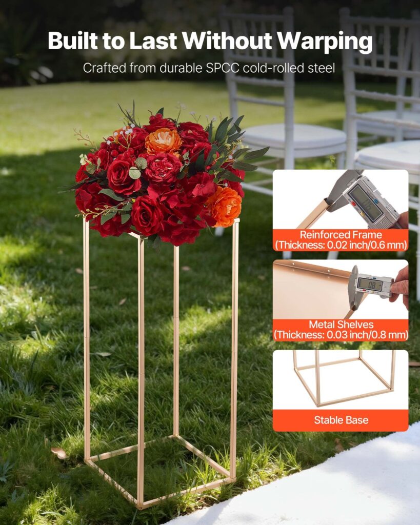Wedding Flower Stand, 10PCS 23.62-inch Column Flower Stand, Floral Stands With Metal Laminate, Gold Rectangular Floral Display Rack For Wedding, Party, Birthday, Home,  Gold Centerpiece Stands