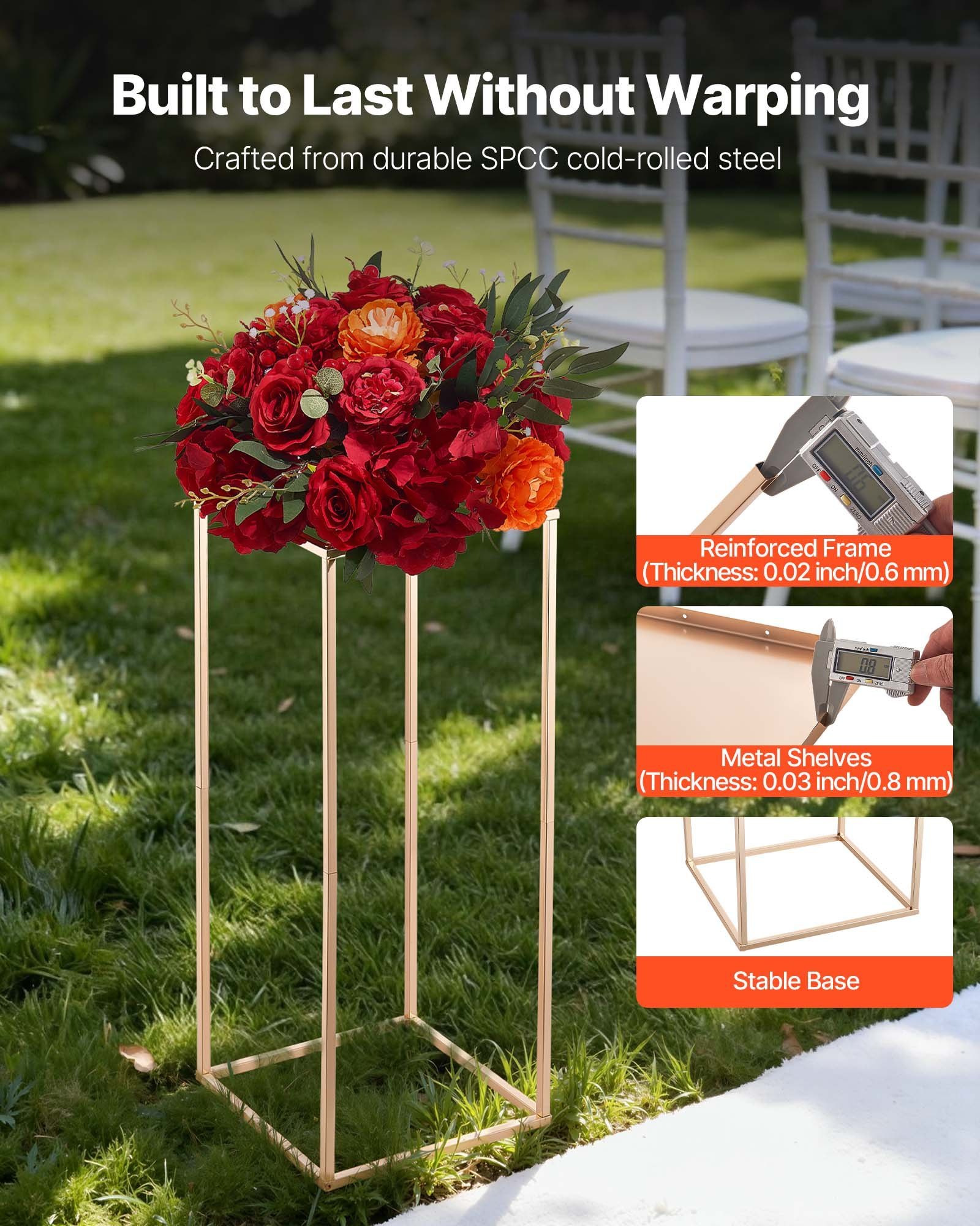 Wedding Flower Stand, 10PCS 23.62-inch Column Flower Stand, Floral Stands With Metal Laminate, Gold Rectangular Floral Display Rack For Wedding, Party, Birthday, Home,  Gold Centerpiece Stands - Image 3