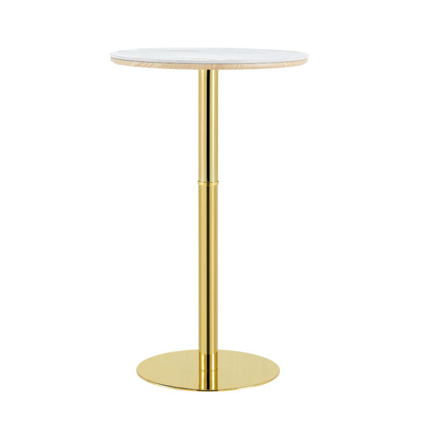 Rock Slab Circular Tabletop Non Adjustable  39.5 Inches High  Bar Table, Bar Table With Gold Legs And Base  White Gold - Image 14