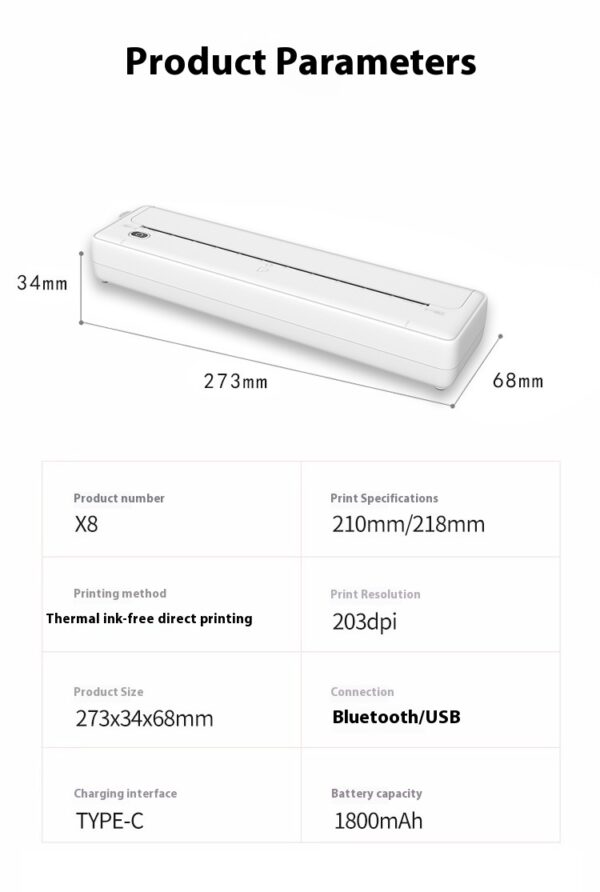 Cross-border A4 Printer Bluetooth Connection Wireless Mobile Phone Computer Office Home Portable Tattoo Printer - Image 17
