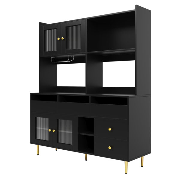 Multi-purpose Storage Cabinet145 X 39 X 171 Cm Modern Design, With Changhong Glass Door, Wine Glass Holder, Multi-layered Storage Space, Black With Gold Decoration, Suitable For Home And Restaurant - Image 13