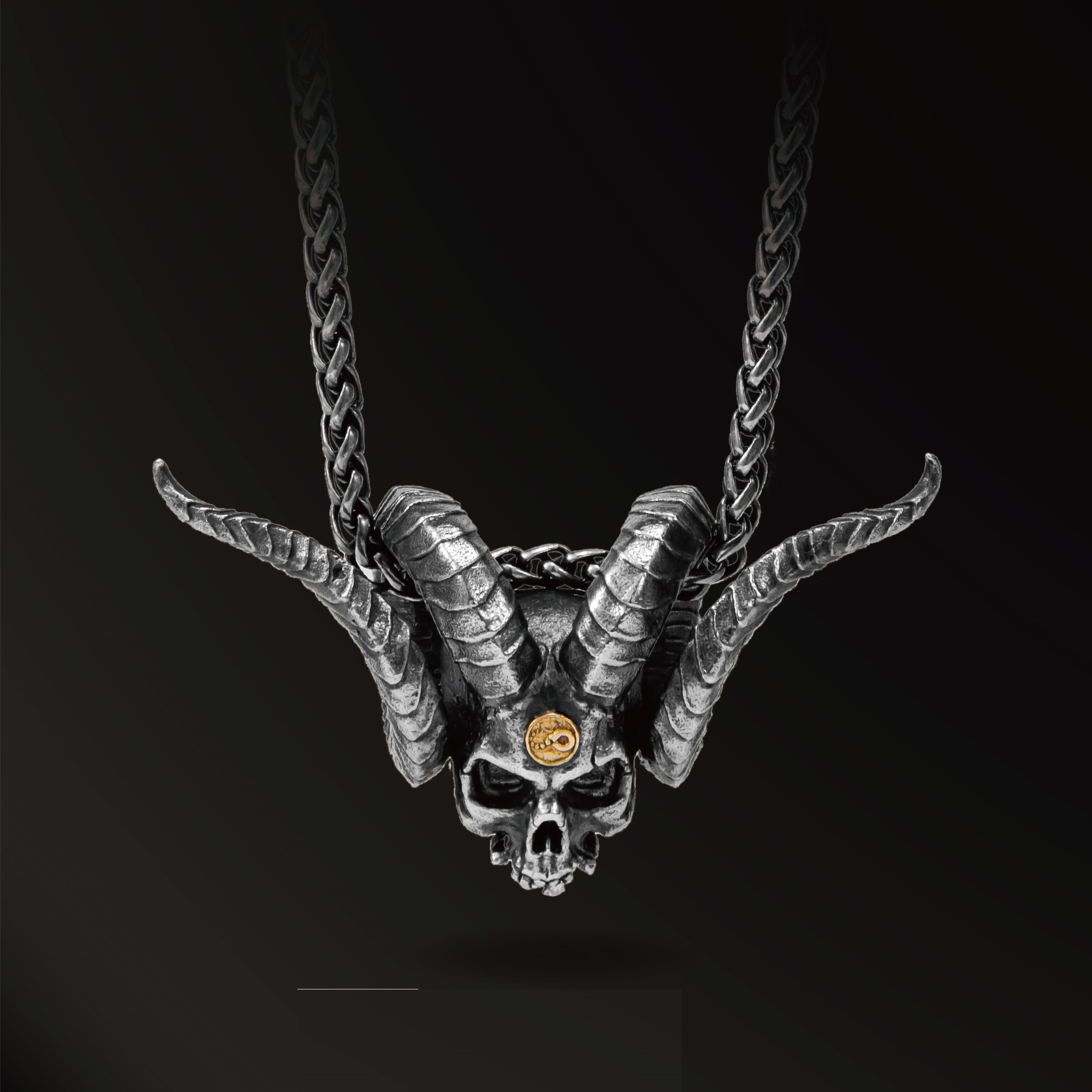 925 Silver Antique Pendant Inlaid With 18k Gold Punk Necklace - Image 1