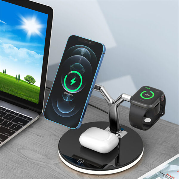 3 In 1 Magnetic Wireless Charger Stand Watch 15W Fast Charging Dock Station For Earbuds Pro - Image 14