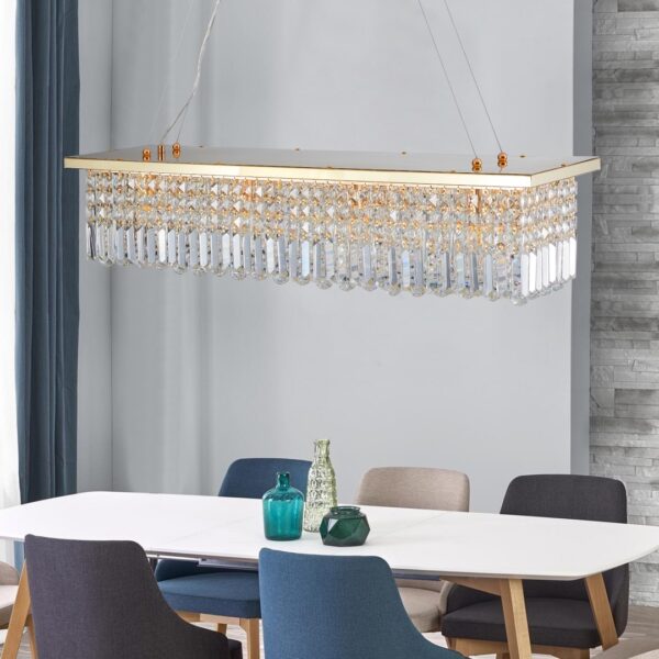 Modern Crystal Chandelier For Dining Room 8-Light Gold Rectangle Raindrop Chandelier Contemporary Rectangular Pendant Light Fixture For Kitchen Island Bar L39.4  X W9.8   X H8.7  Bulb Not Included - Image 3