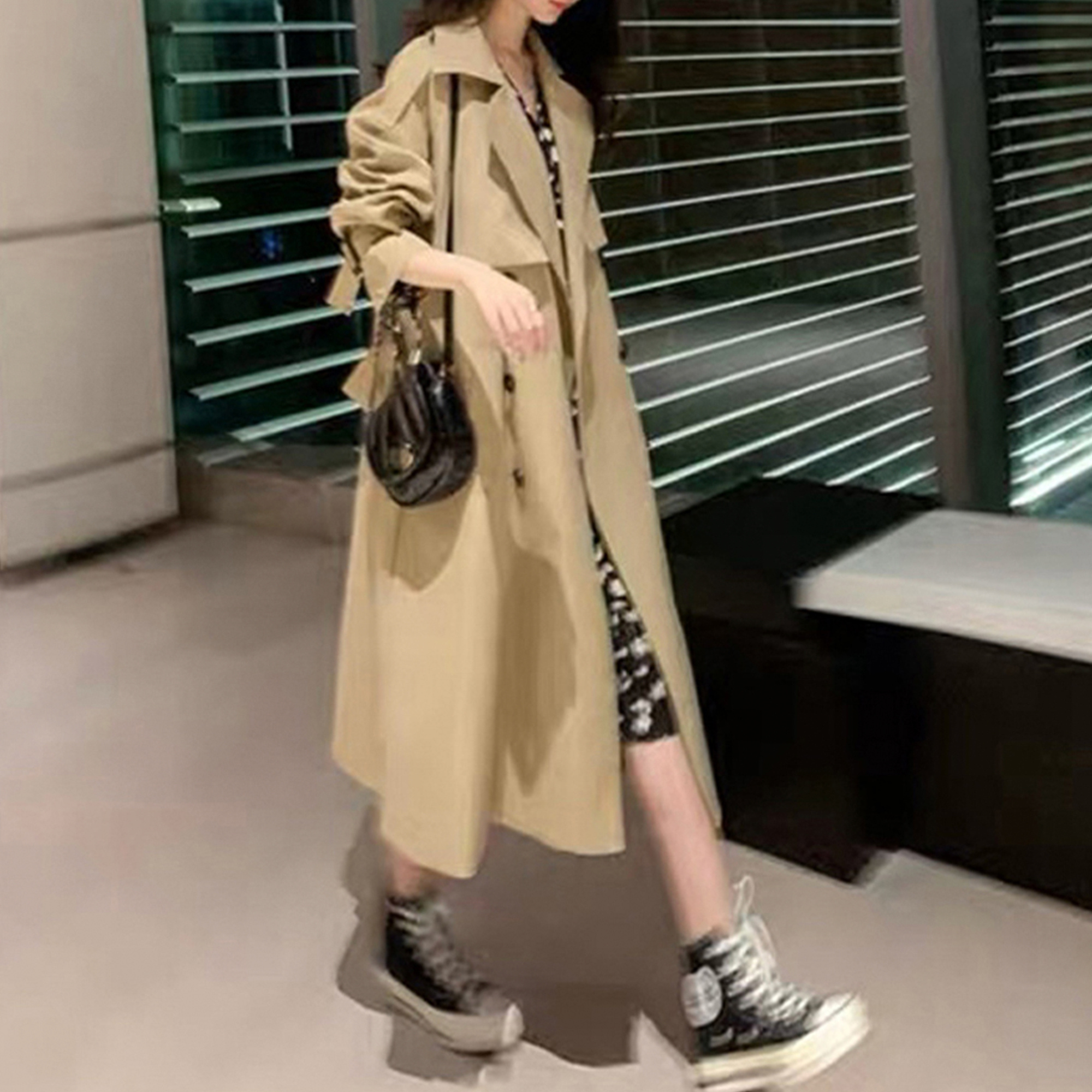 Women Trendy Trench Coat, Double Breasted Coat, Korean Women