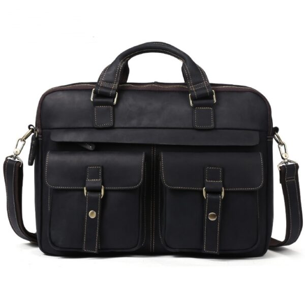 Genuine men''s bags retro men''s business bags briefcase cowhide oblique Bag 15.6 inch Laptop Bag - Image 11