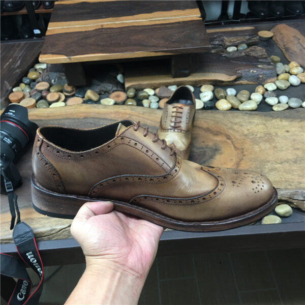 Men's Vintage Engraved Handmade Distressed Leather Shoes - Image 2