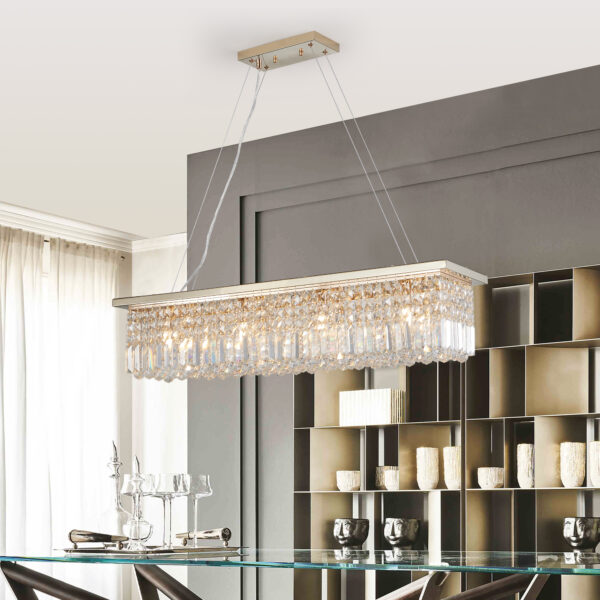 Modern Crystal Chandelier For Dining Room 8-Light Gold Rectangle Raindrop Chandelier Contemporary Rectangular Pendant Light Fixture For Kitchen Island Bar L39.4  X W9.8   X H8.7  Bulb Not Included - Image 11