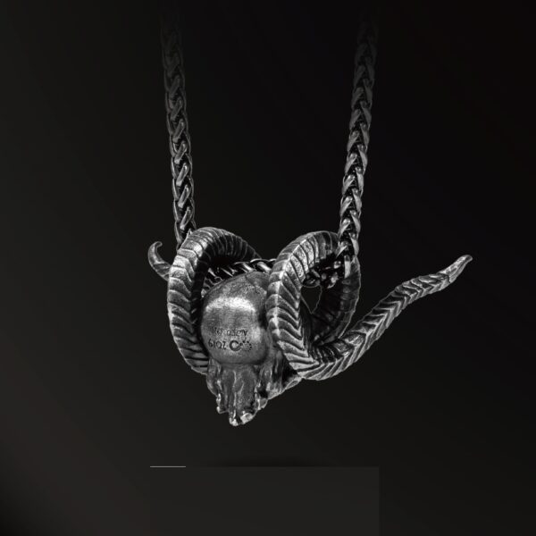 925 Silver Antique Pendant Inlaid With 18k Gold Punk Necklace - Image 2