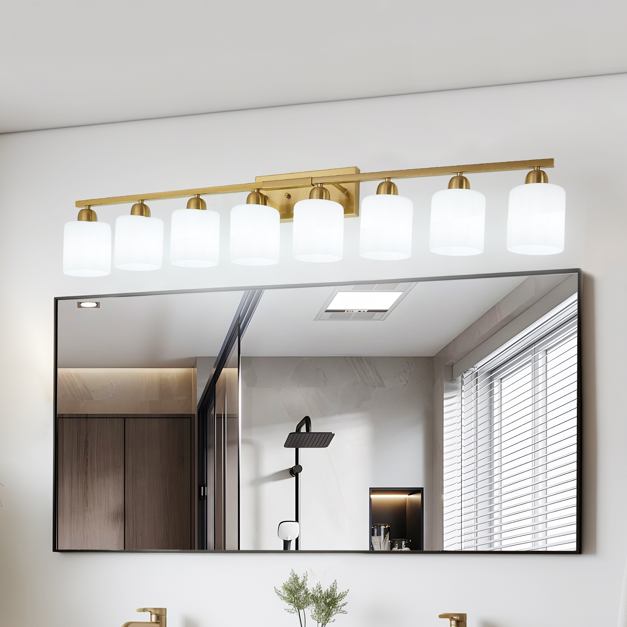 52inch Gold Bathroom Light Fixtures, Modern Bathroom Vanity Light With Milky White Glass Shade, Gold Wall Lamp Sconces For Mirror Bedroom, Living Room Hallway - Image 1