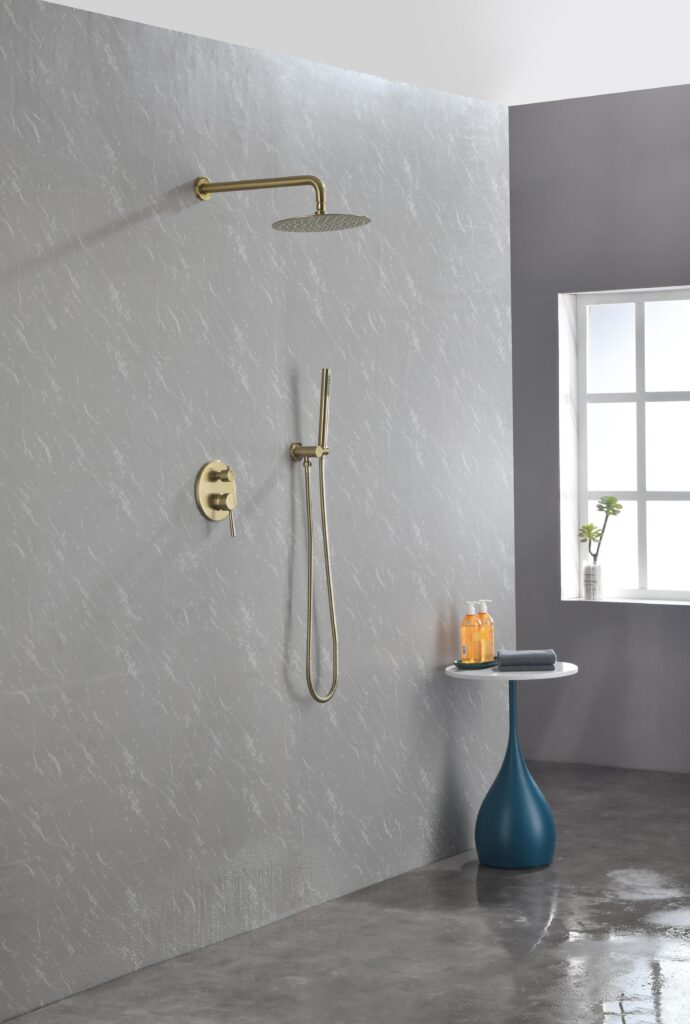 Shower System, Wall Mounted Shower Faucet Set For Bathroom With High Pressure 10 Stainless Steel Rain Shower Head Handheld Shower Set, 2 Way Pressure Balance Shower Valve Kit, Brushed Gold
