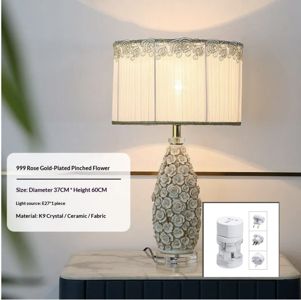 European-style Living Roomstudy Rose-gold-trimmed Remote-controlled Ceramic Table Lamp