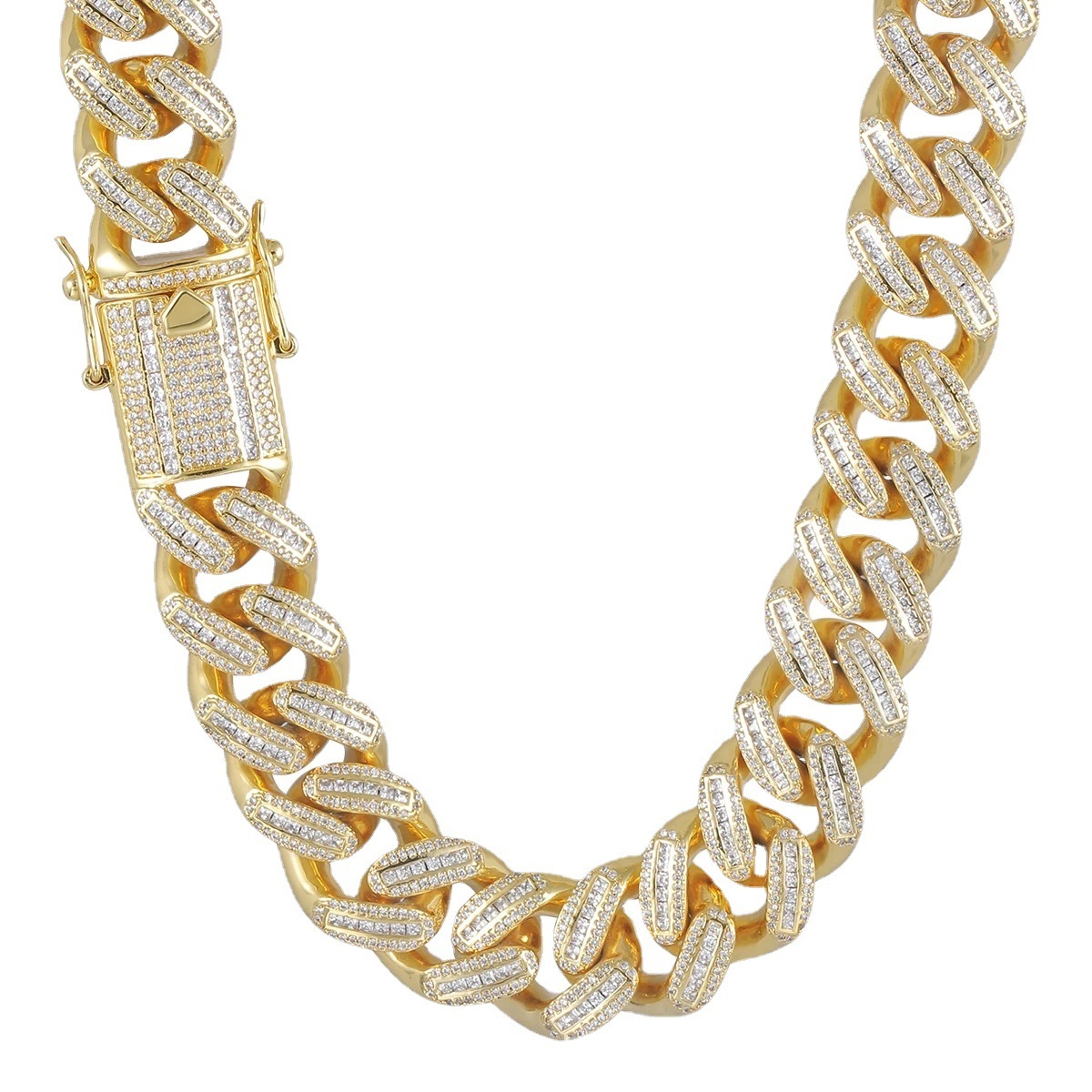 Copper Plated 18K Gold Full Diamond Cuban Necklace - Image 7